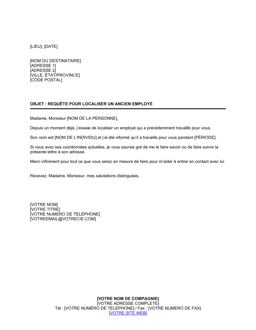 Business-in-a-Box's Demande de renseignement sur un employé