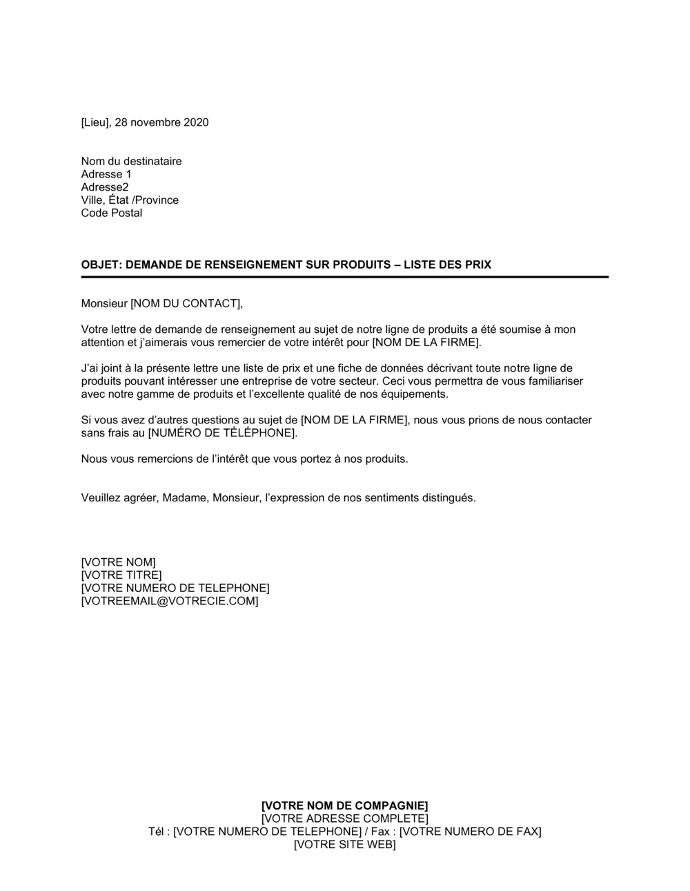 Business-in-a-Box's Demande de renseignements sur produits - liste des prix