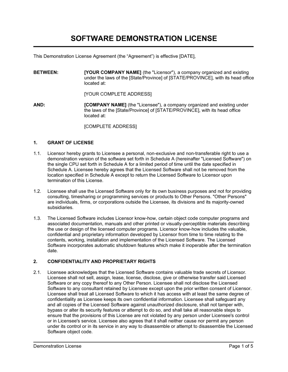 Business-in-a-Box's Demonstration Software License Template