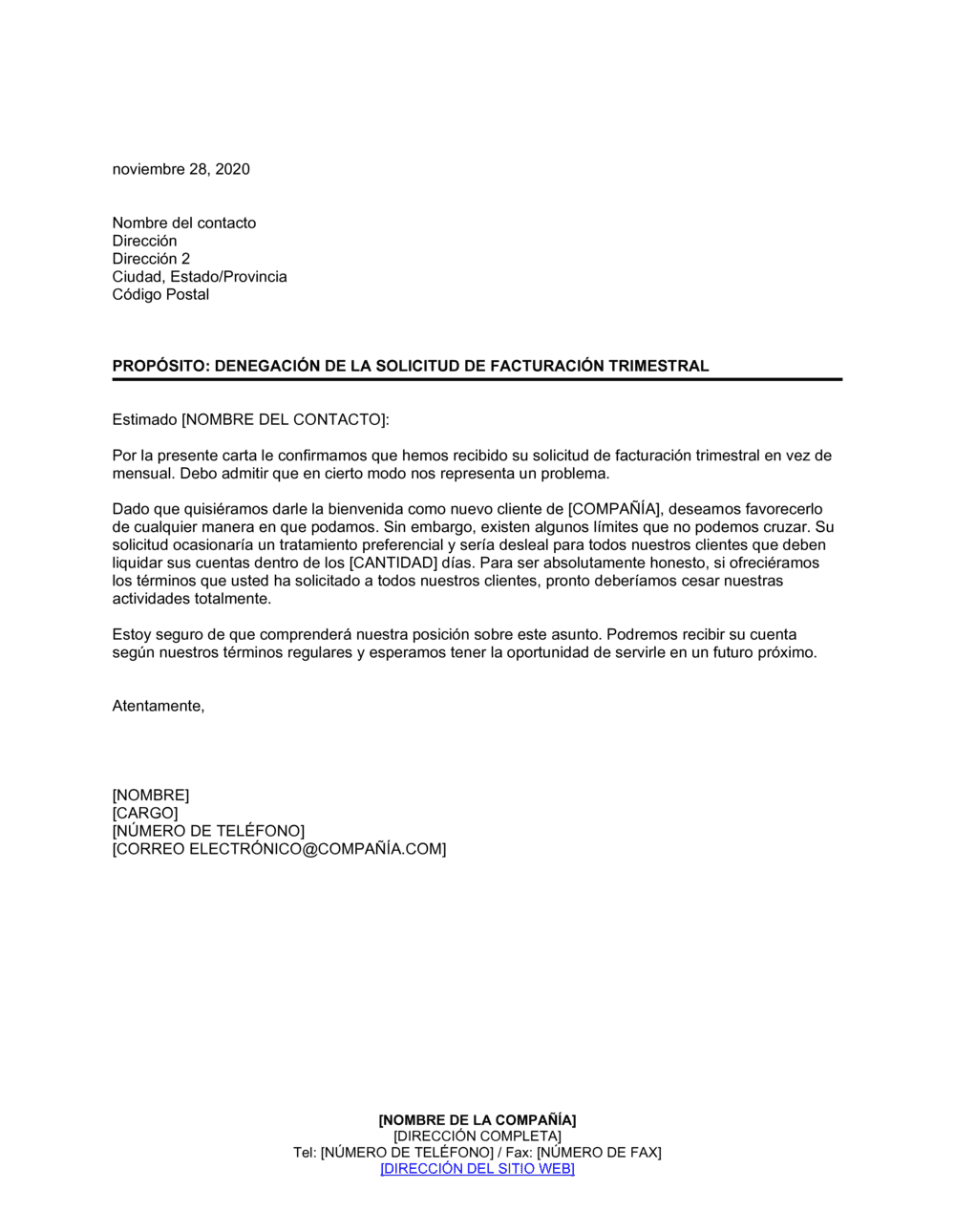 Business-in-a-Box's Denegación de solicitud de facturación trimestral