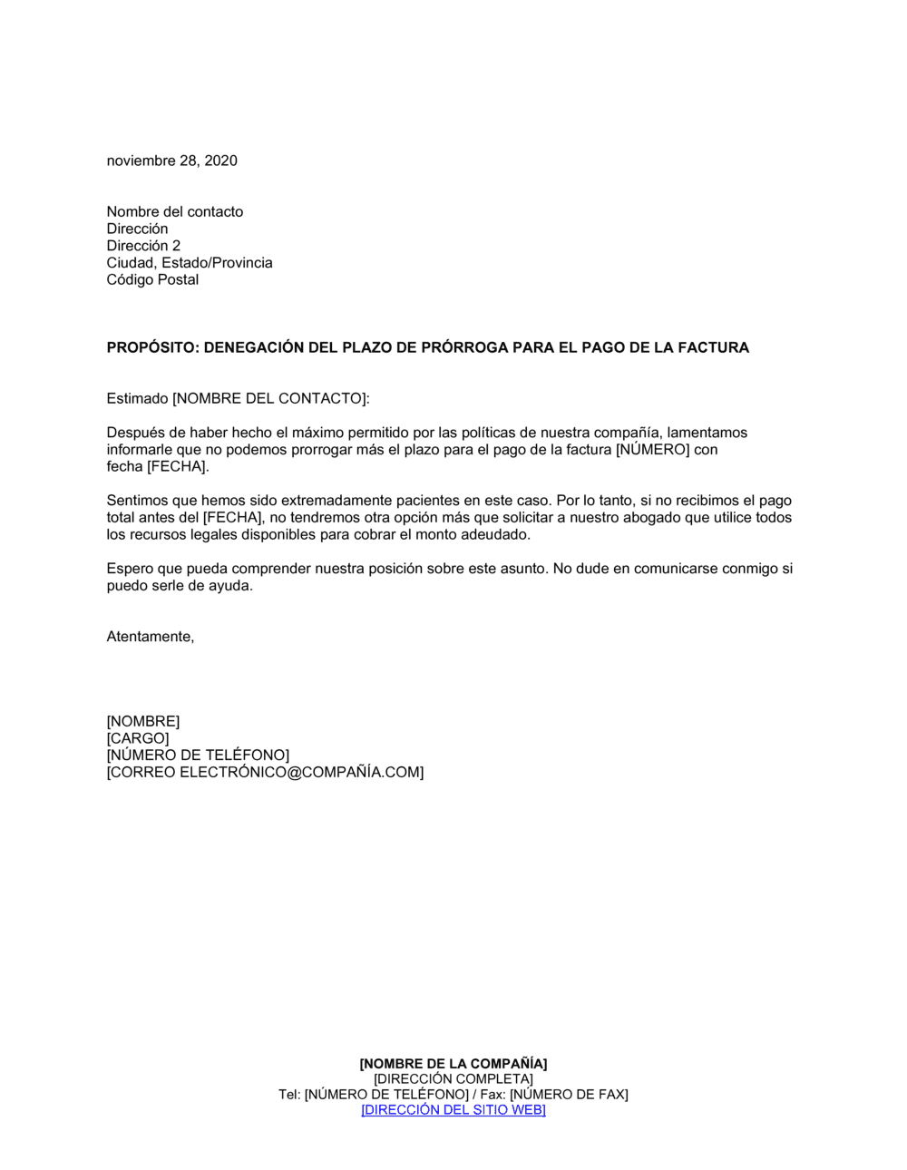 Business-in-a-Box's Denegación del plazo de prórroga para el pago de la factura