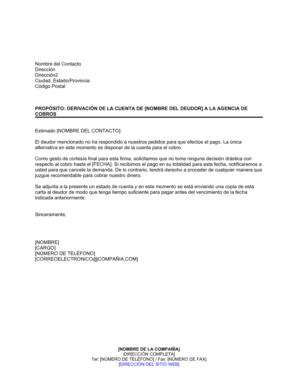 Business-in-a-Box's Derivación de la cuenta a la agencia de cobros