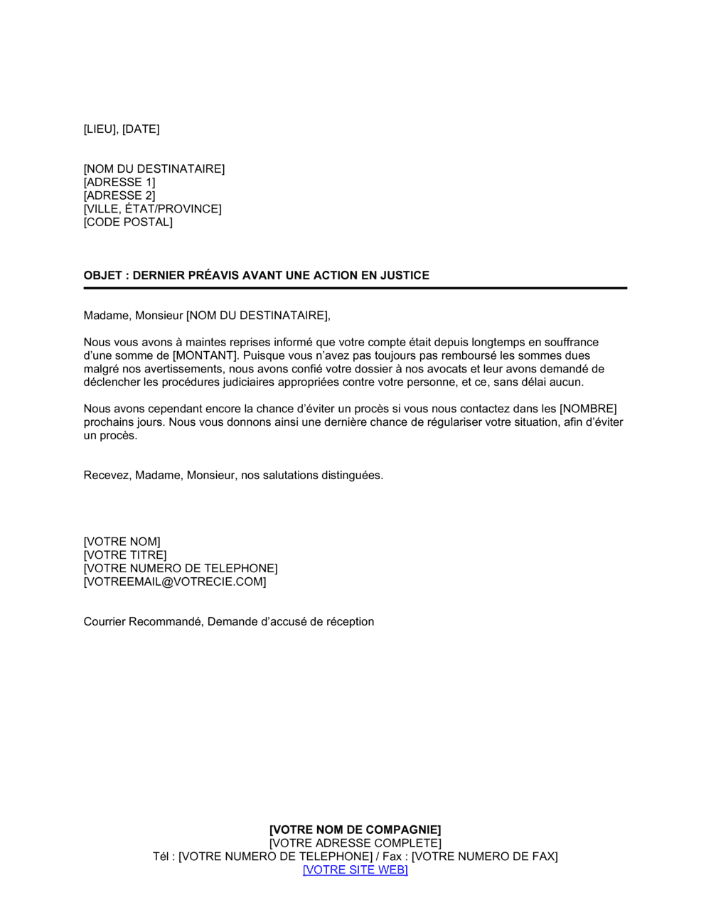 Business-in-a-Box's Dernier préavis avant une action en justice