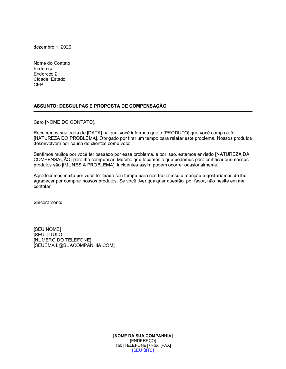 Business-in-a-Box's Desculpas e Proposta de Compensação