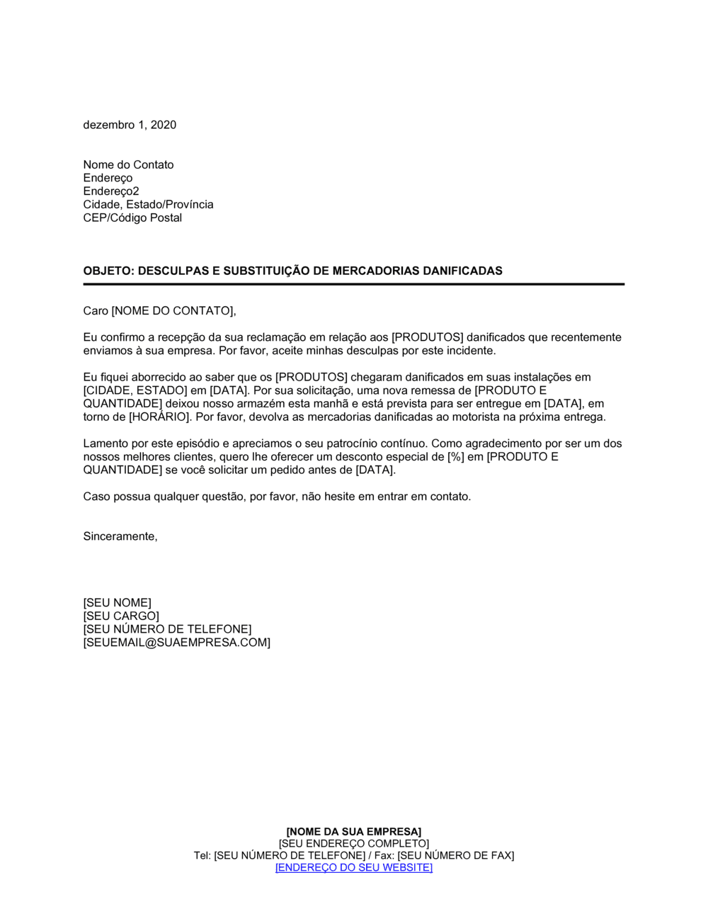 Business-in-a-Box's Desculpas e Substituição de Bens Danificados