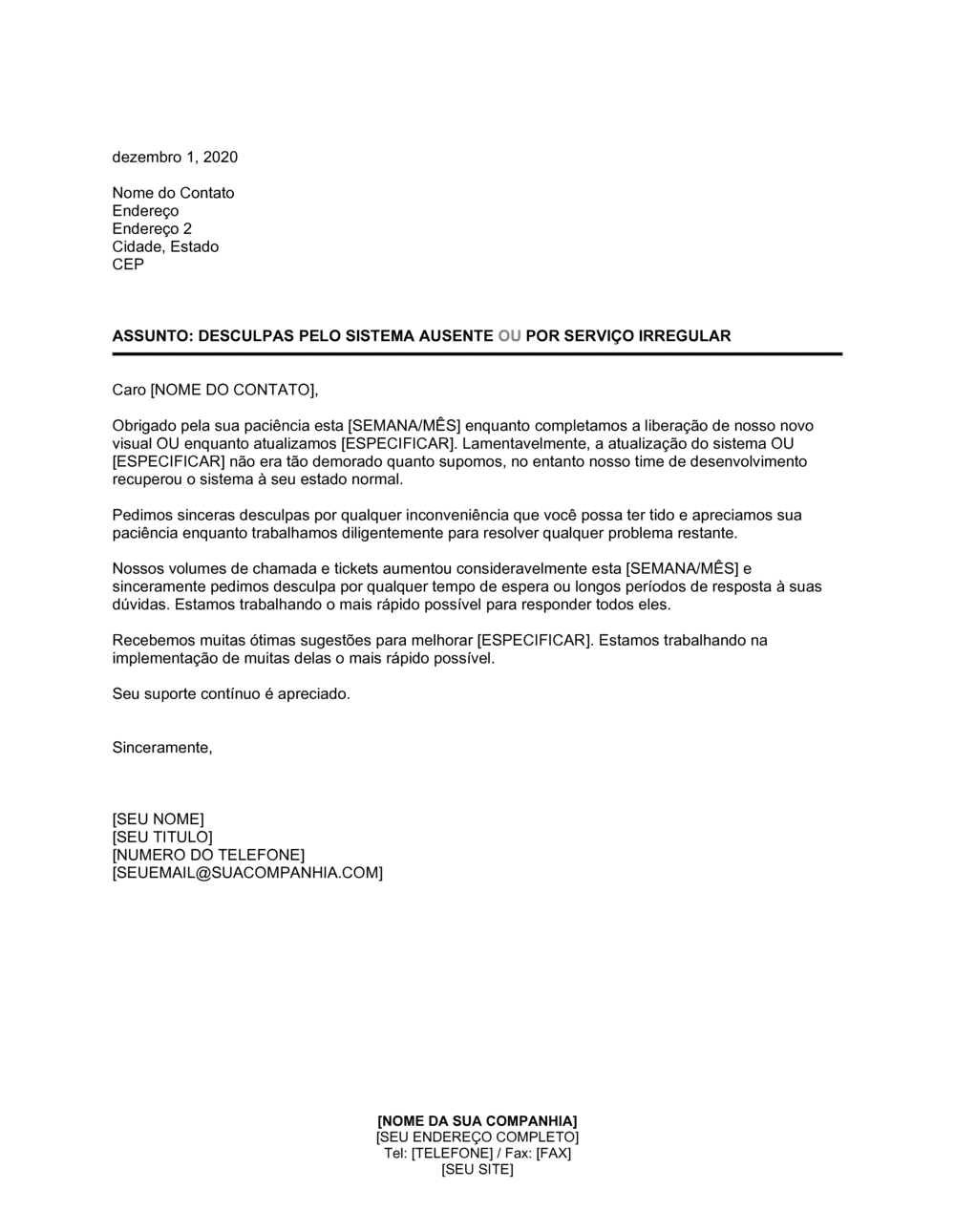 Business-in-a-Box's Desculpas pelo Sistema Indisponível ou Serviço Irregular