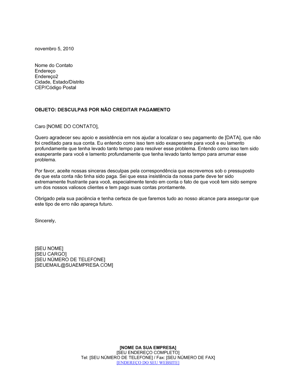 Business-in-a-Box's Desculpas por não Creditar Pagamento