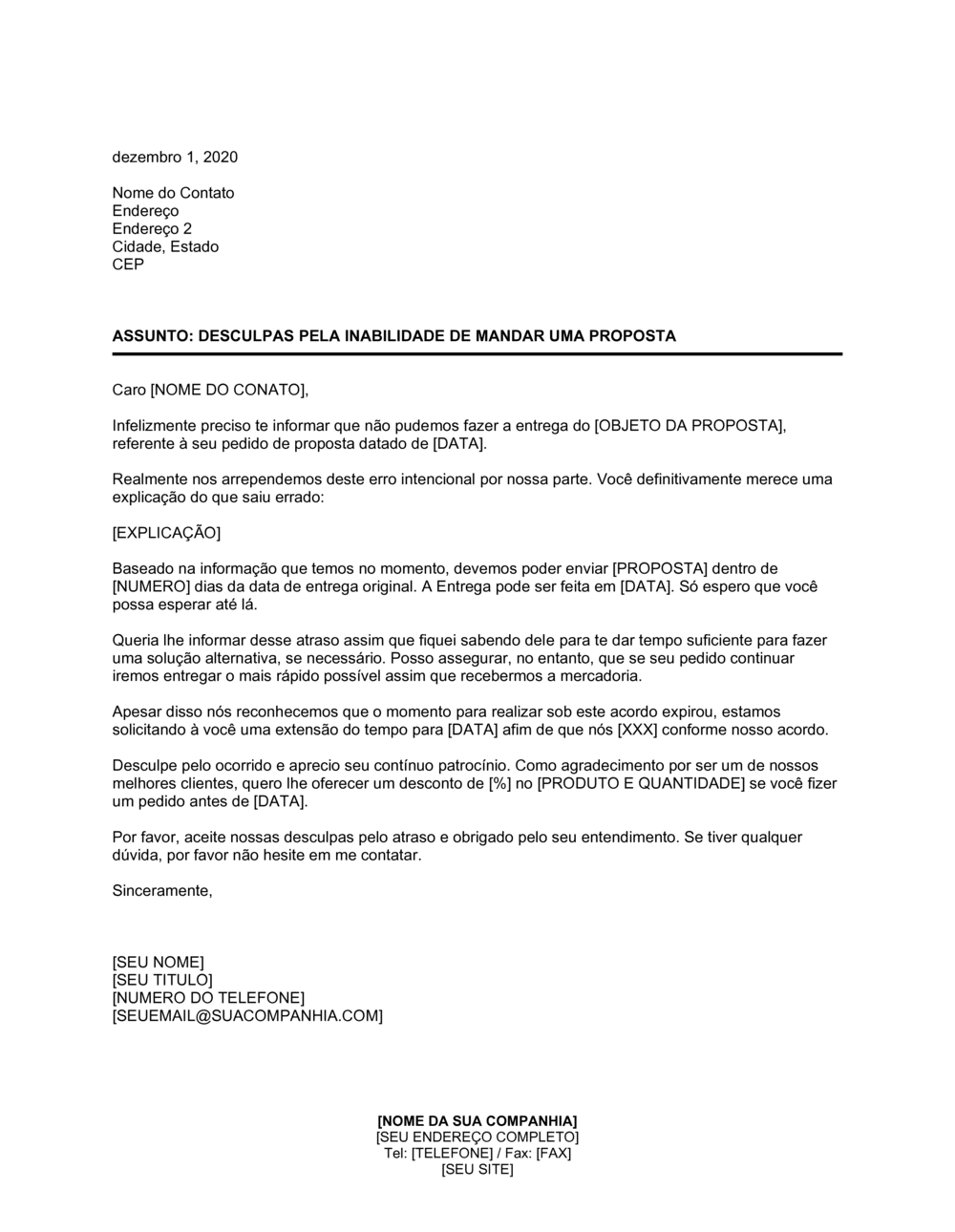 Business-in-a-Box's Desculpas Sobre a Inabilidade de Enviar a Proposta