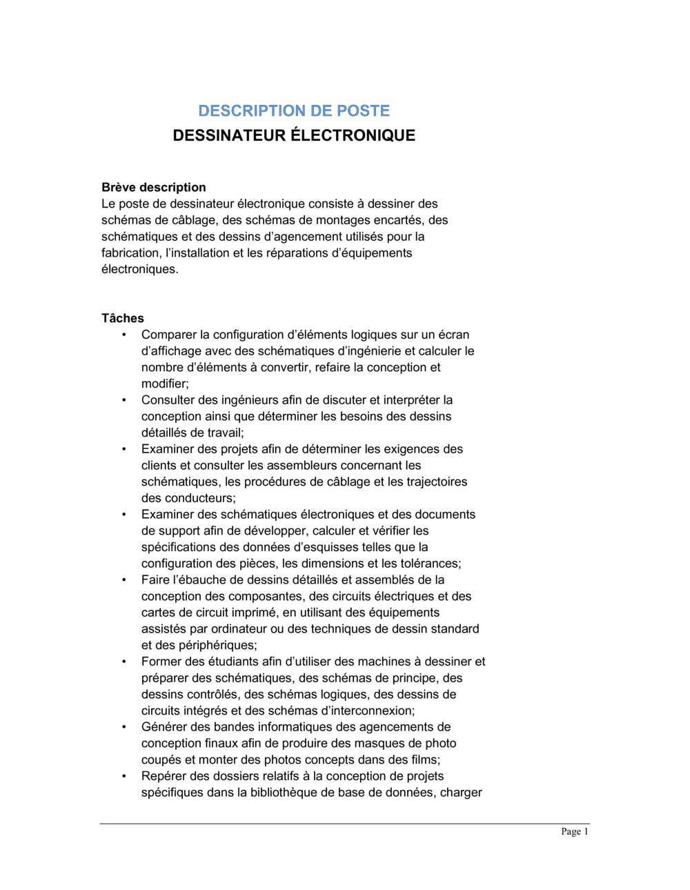 Business-in-a-Box's Dessinateur électronique Description de poste