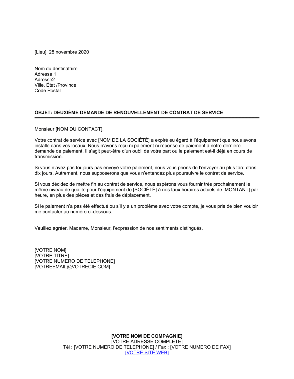 Business-in-a-Box's Deuxième demande de renouvellement de contrat de service