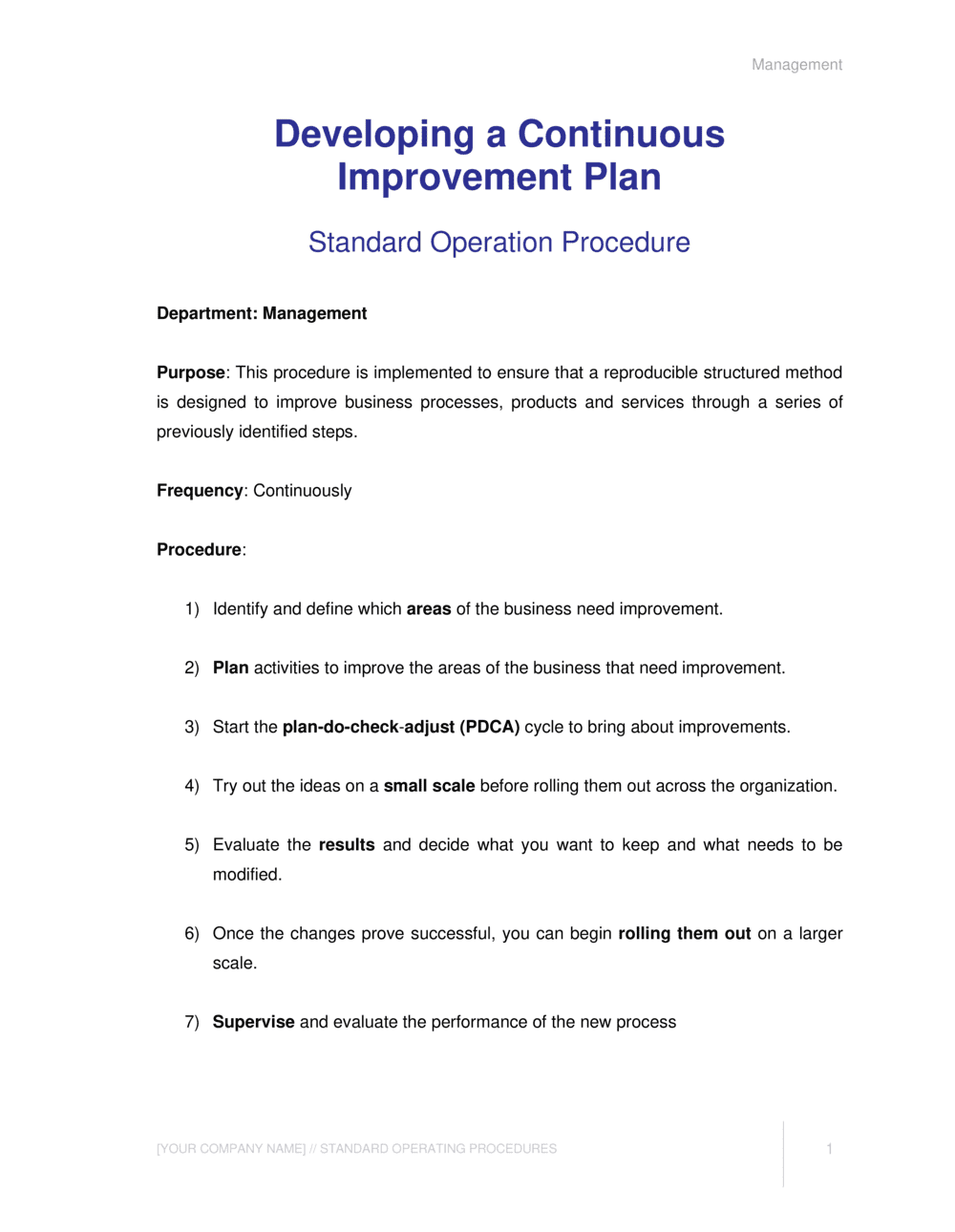 Developing A Continuous Improvement Plan Template  by Business-in Pertaining To Business Improvement Proposal Template