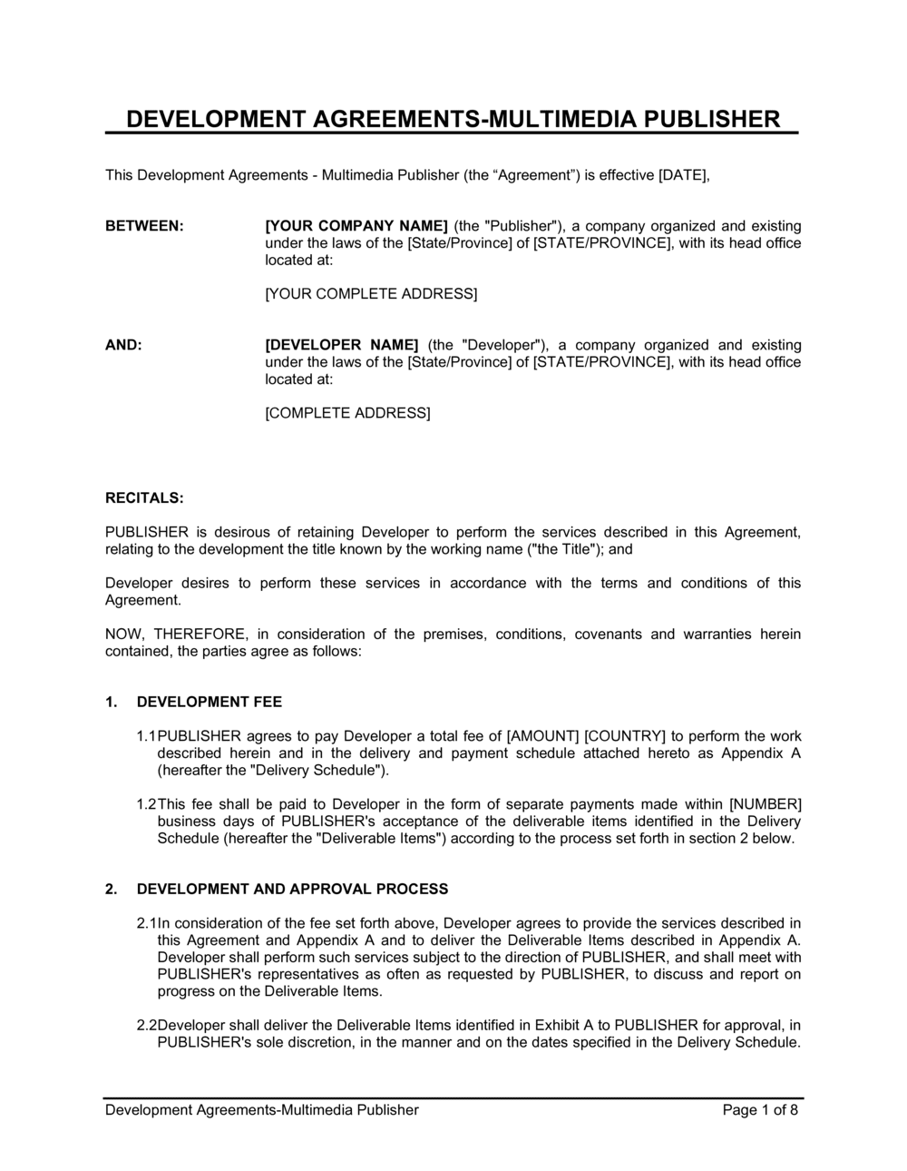 Business-in-a-Box's Development Agreements Multimedia Publisher Template