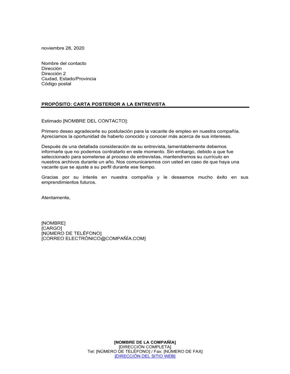 Business-in-a-Box's Devolución negativa para el postulante luego de la entrevista