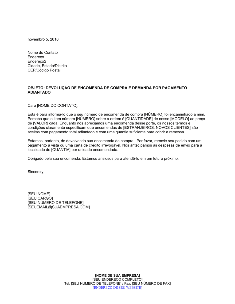 Business-in-a-Box's Devolução de Pedido de Compra e Cobrança de Pagamento Adiantado