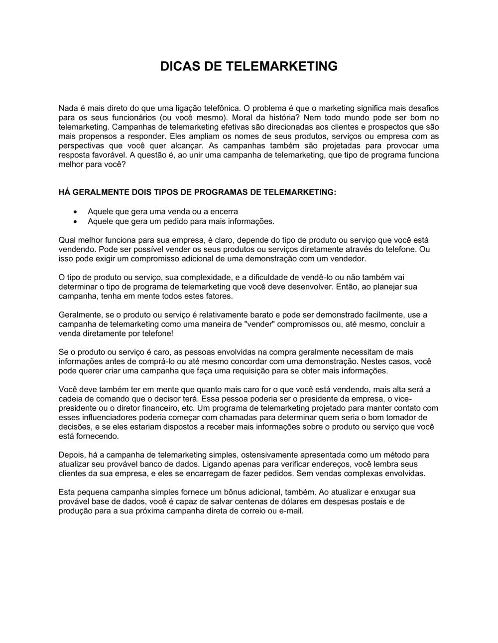 Business-in-a-Box's Dicas de Telemarketing