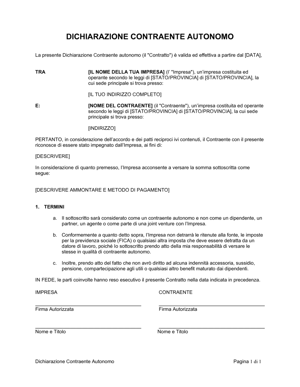 Business-in-a-Box's Dichiarazione contraente autonomo