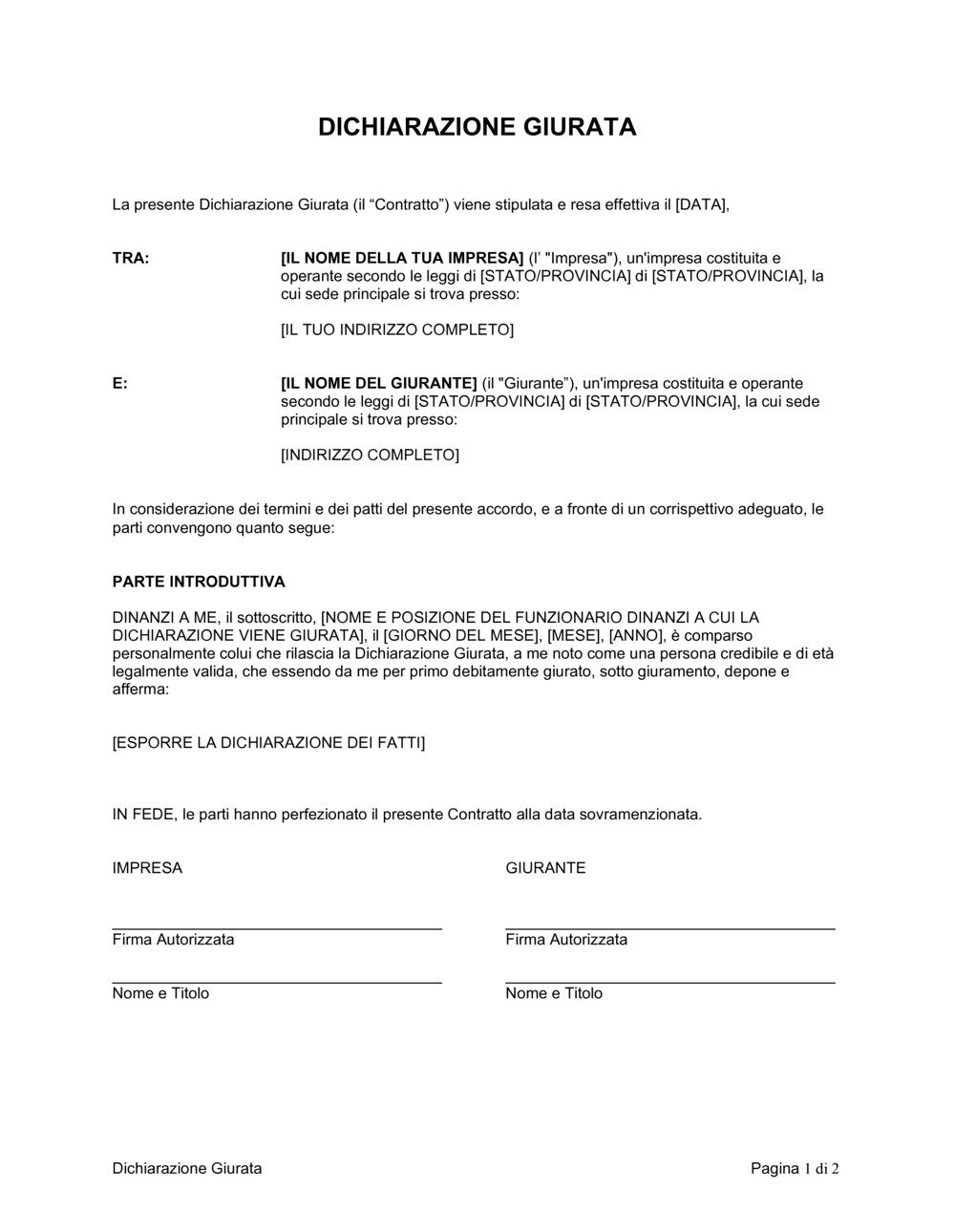 Business-in-a-Box's Dichiarazione giurata