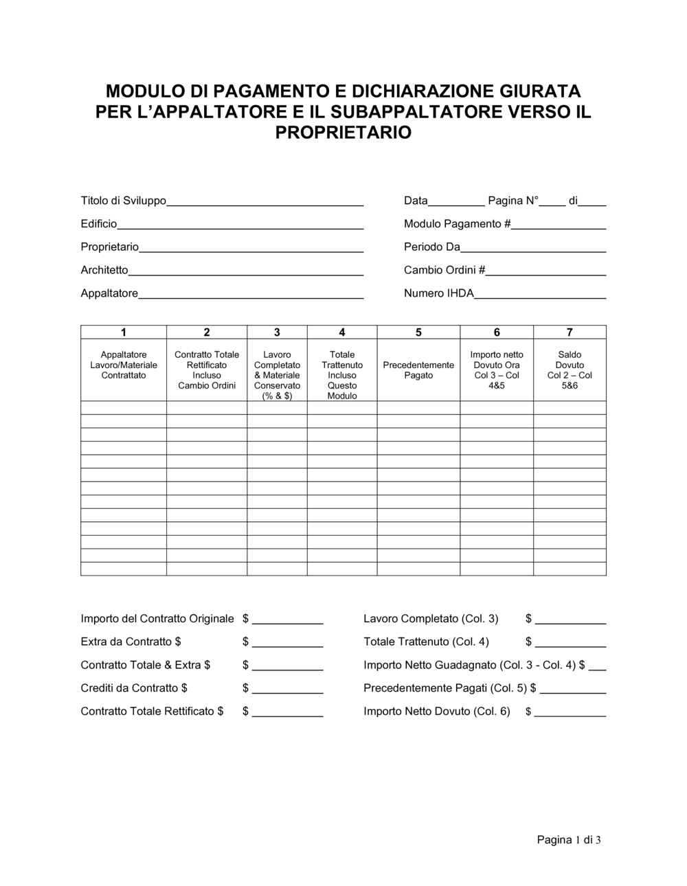 Business-in-a-Box's Dichiarazione giurata per l'appaltatore