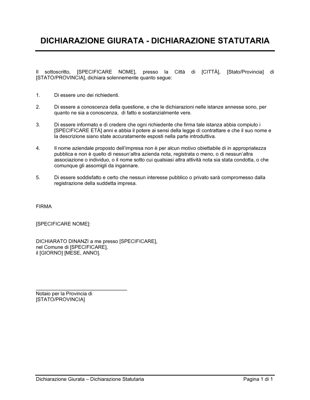 Business-in-a-Box's Dichiarazione giurata dichiarazione statutaria