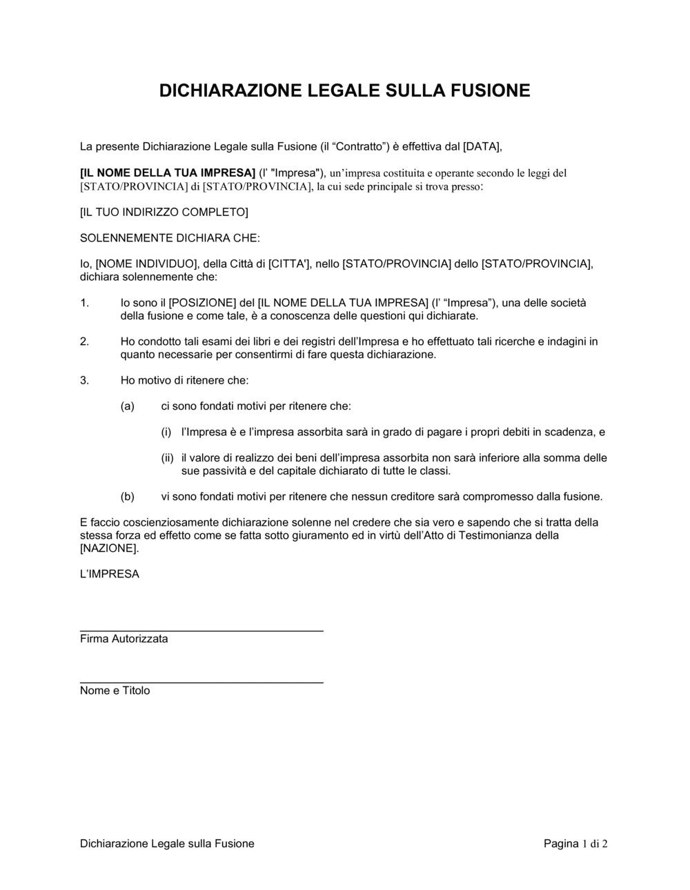 Business-in-a-Box's Dichiarazione legale sulla fusione