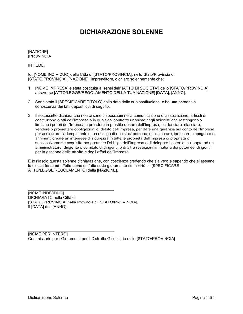 Business-in-a-Box's Dichiarazione solenne