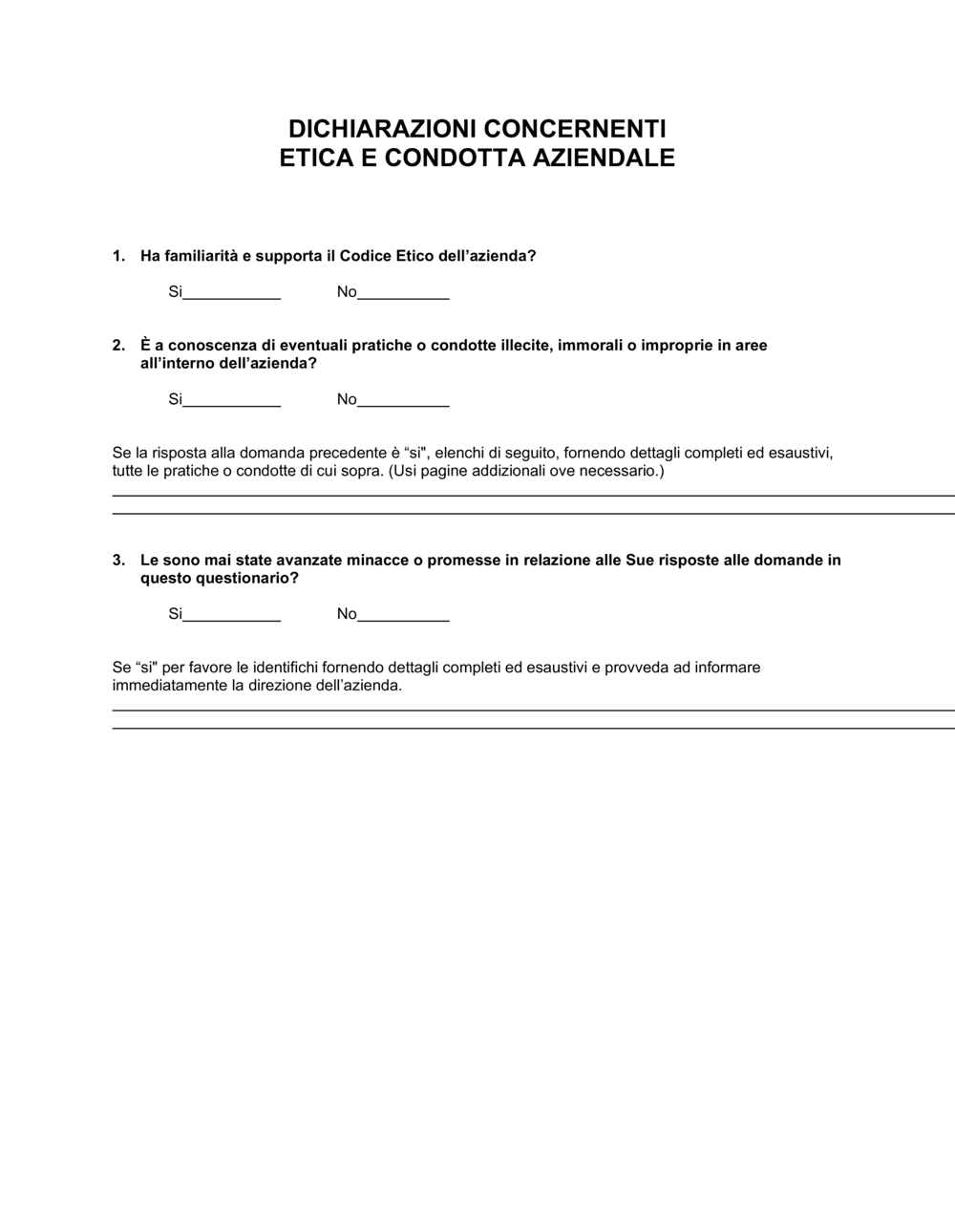 Business-in-a-Box's Dichiarazioni su etica e condotta aziendale