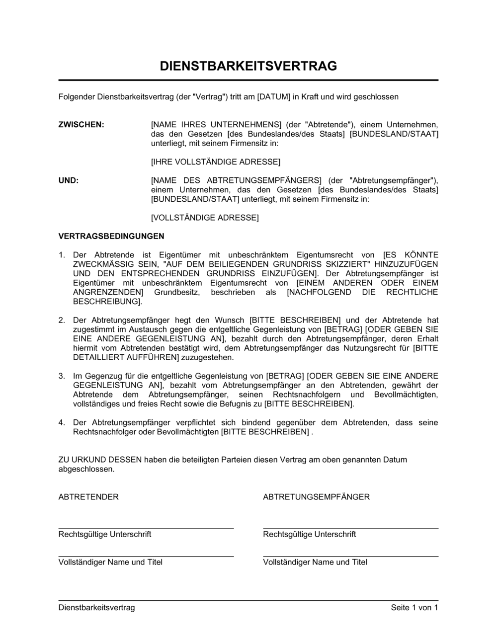 Business-in-a-Box's Dienstbarkeitsvertrag