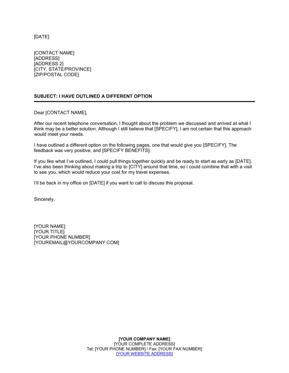 Business-in-a-Box's Different Option Enclosed in the Following Pages Template