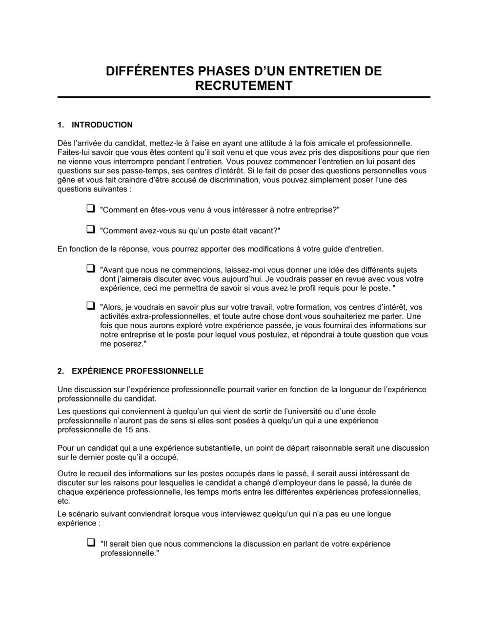 Business-in-a-Box's Différentes phases d'une entrevue de recrutement