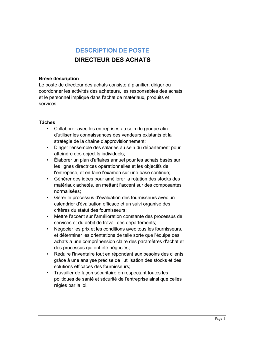 Business-in-a-Box's Directeur des achats Description de poste