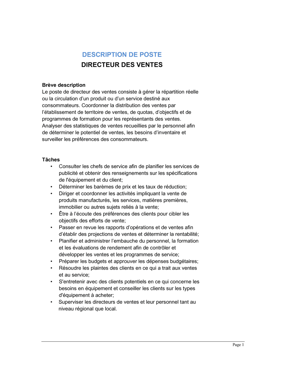 Business-in-a-Box's Directeur des ventes Description de poste