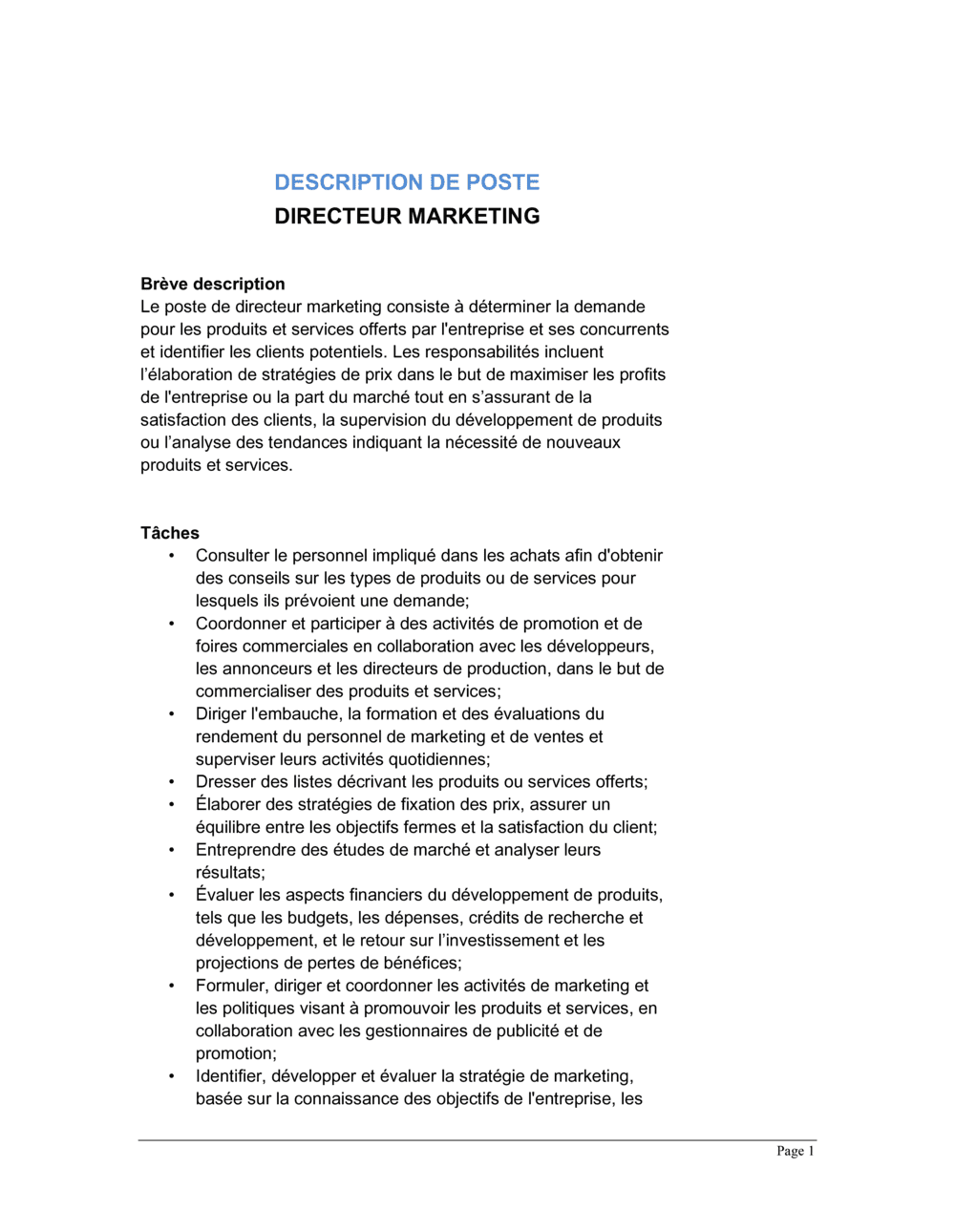 Business-in-a-Box's Directeur marketing Description de poste