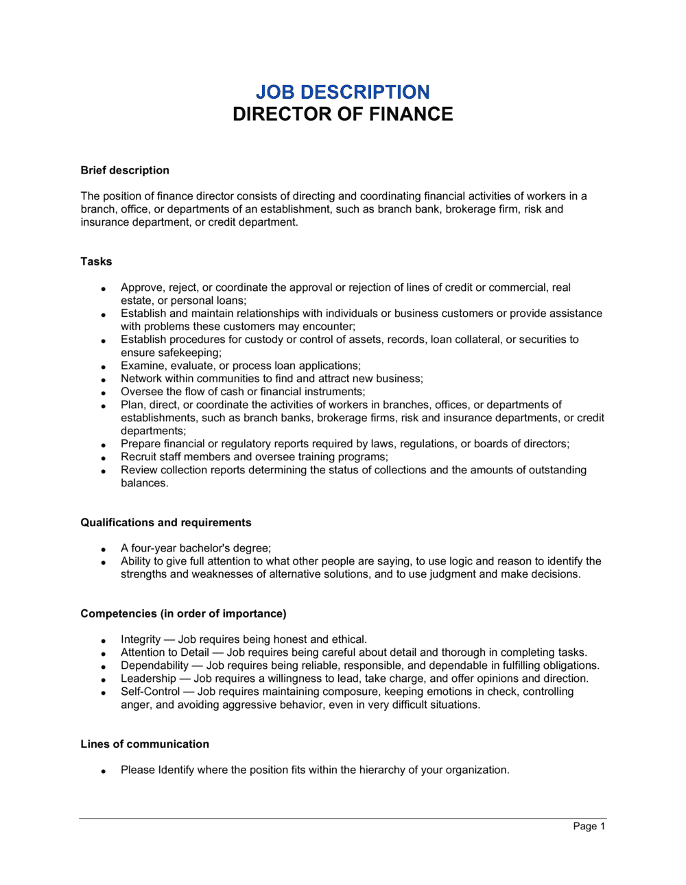 Director Of Finance Job Description Template By Business in a Box 