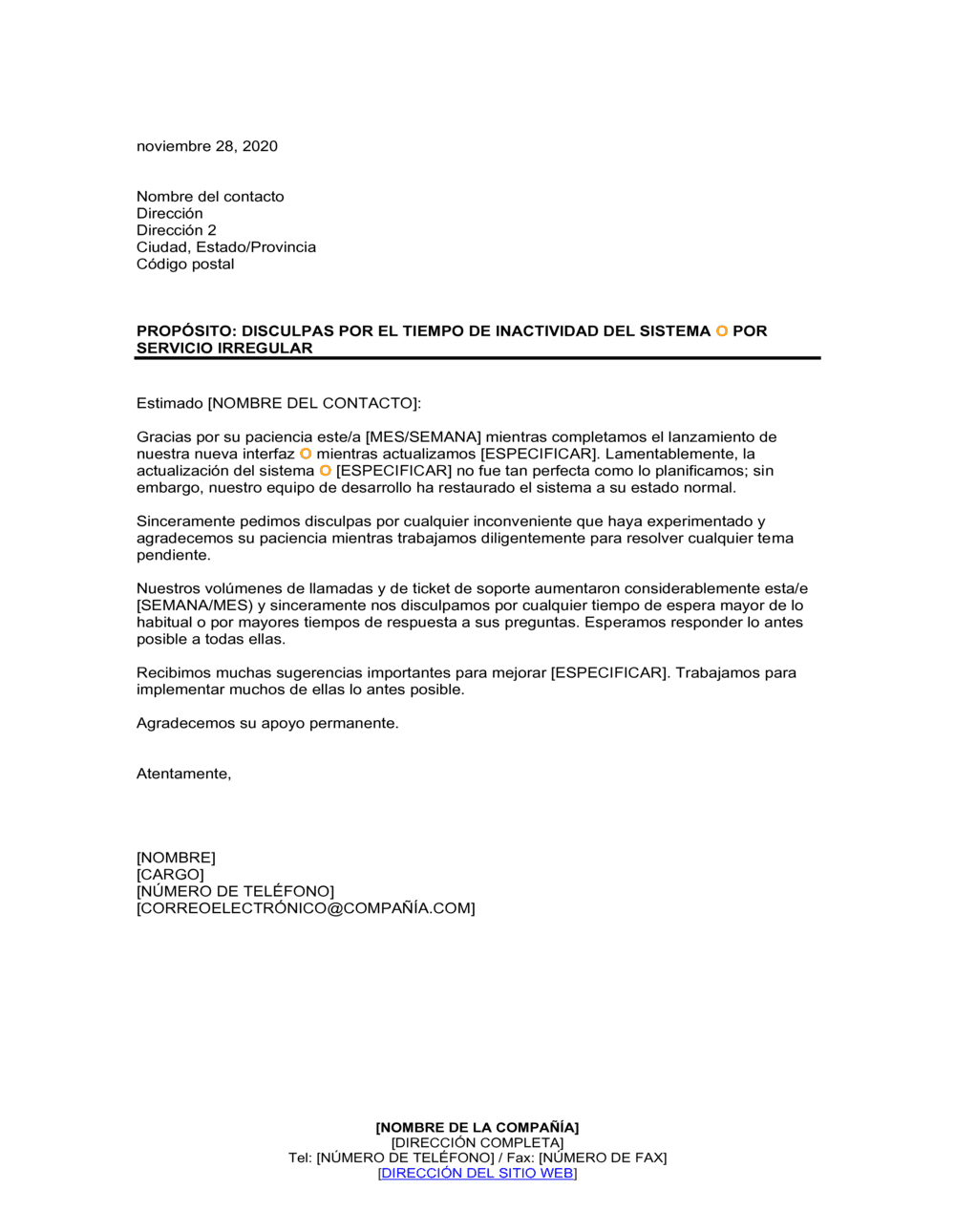 Business-in-a-Box's Disculpas por el tiempo de inactividad o por servicio irregular