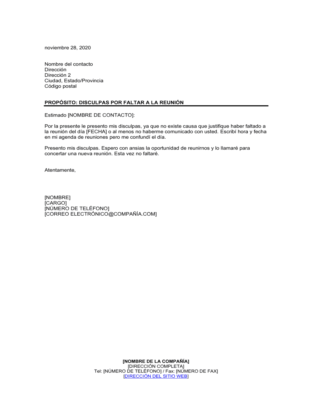 Business-in-a-Box's Disculpas por faltar a la reunión