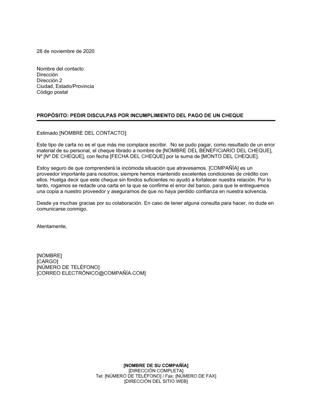 Business-in-a-Box's Disculpas por la emisión de un cheque SFS a raíz de un error