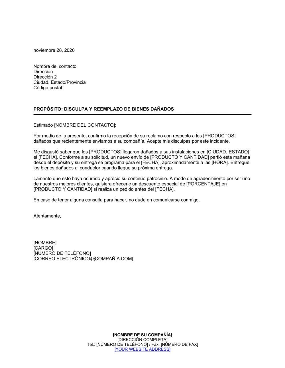 Business-in-a-Box's Disculpas y reemplazo de bienes dañados