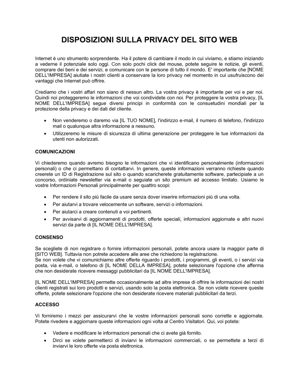 Business-in-a-Box's Disposizioni sulla privacy del sito web