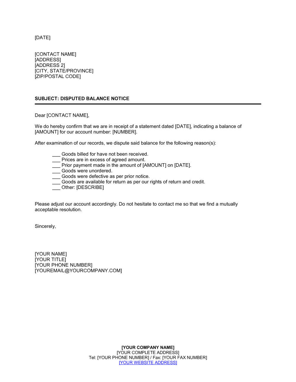 Disputed Balance Notice Template | by Business-in-a-Box™