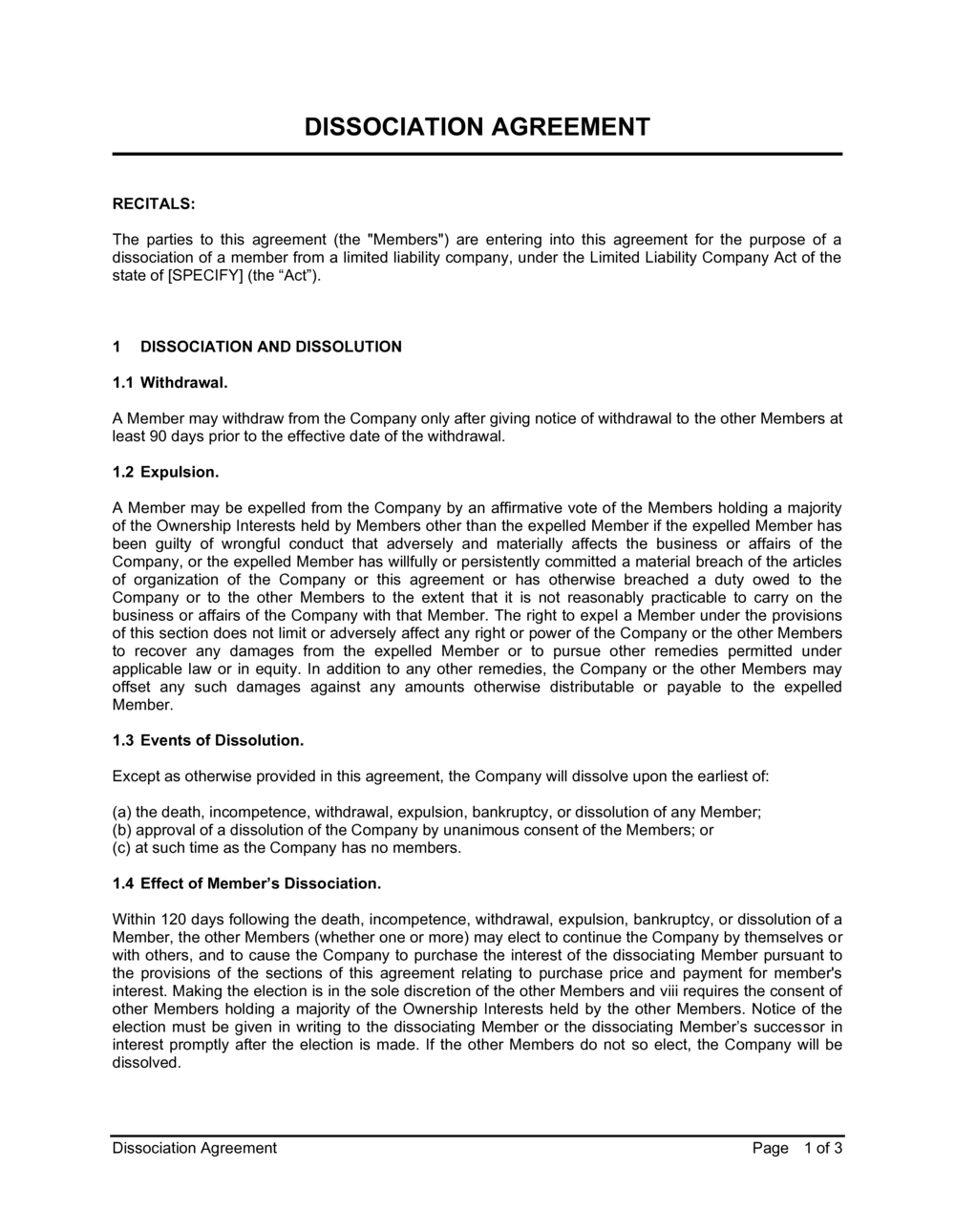 Business-in-a-Box's Dissociation Agreement Template
