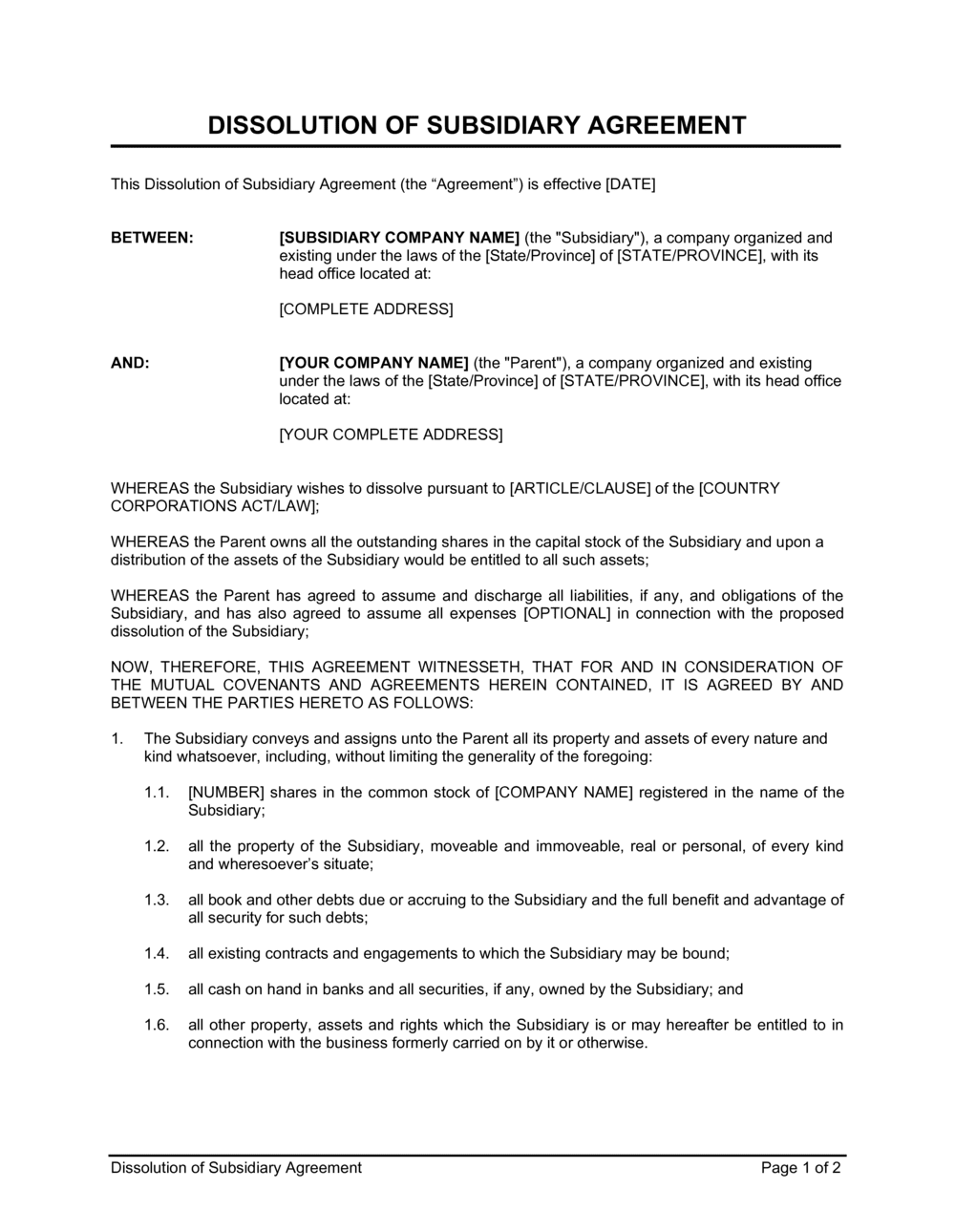 Dissolution Agreement Template 2082