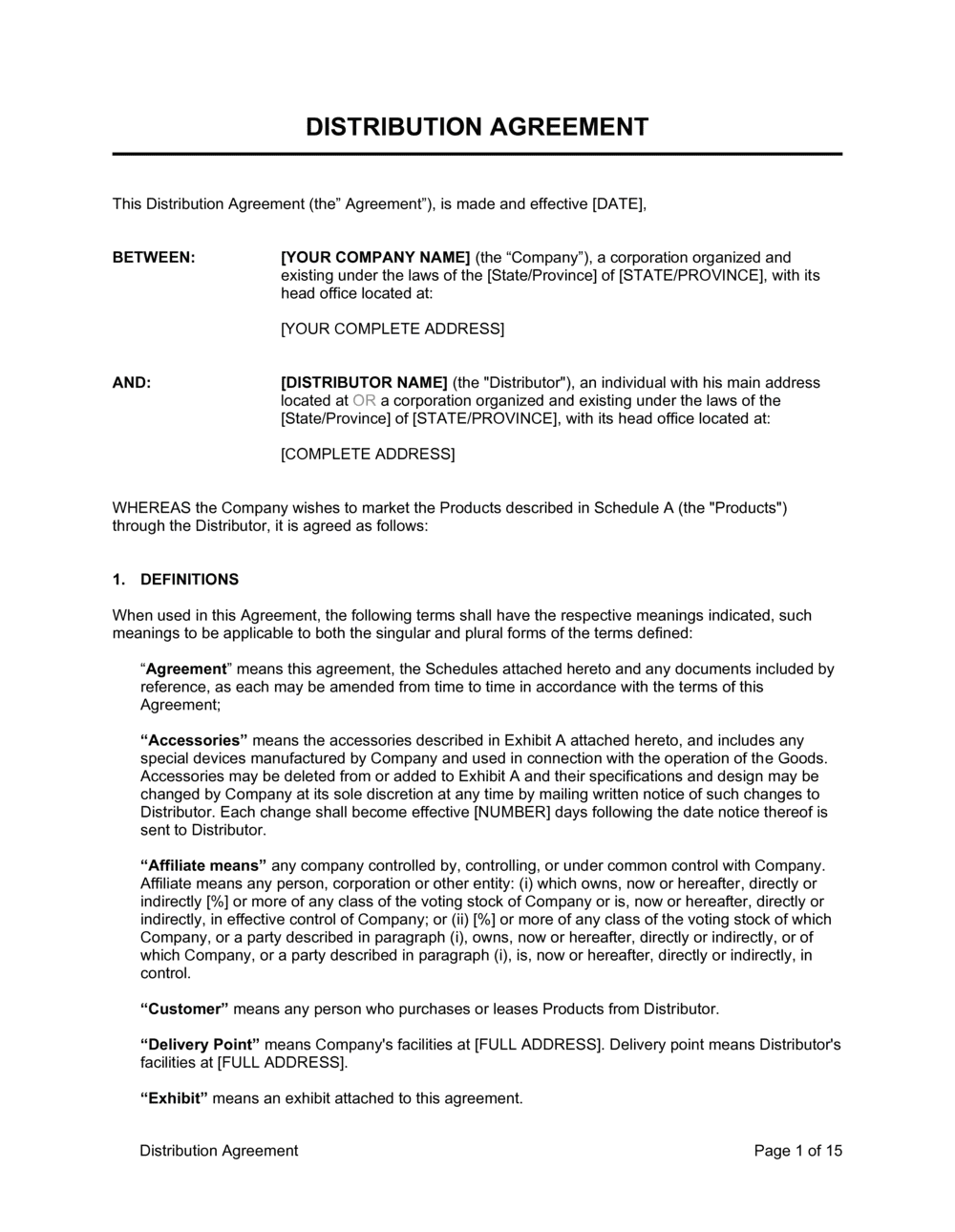 simple distribution agreement template