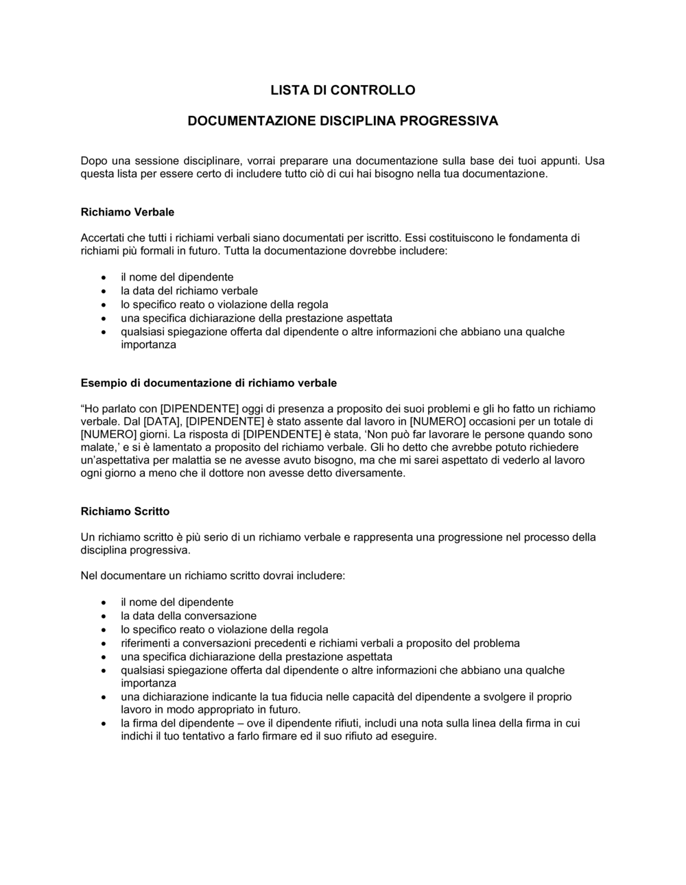 Business-in-a-Box's Documento disciplina progressiva