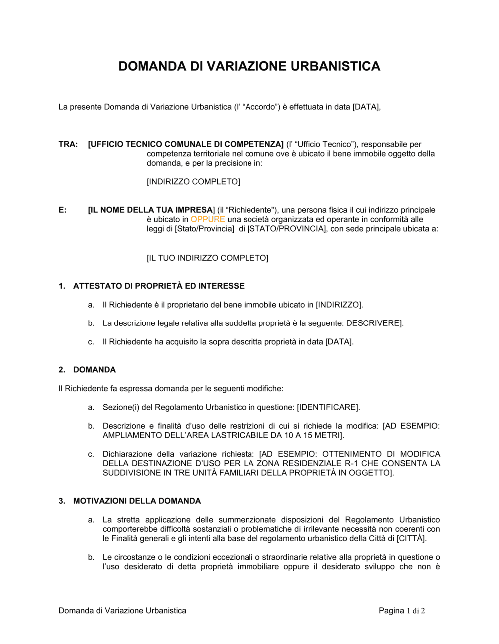 Business-in-a-Box's Domanda di variazione urbanistica