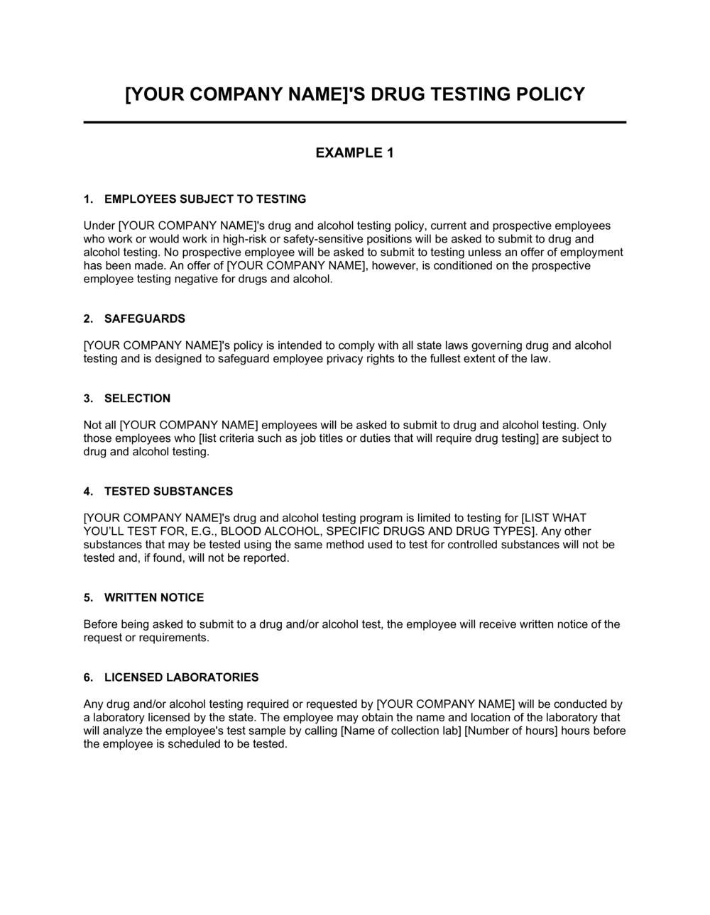 Company Drug Policy Template