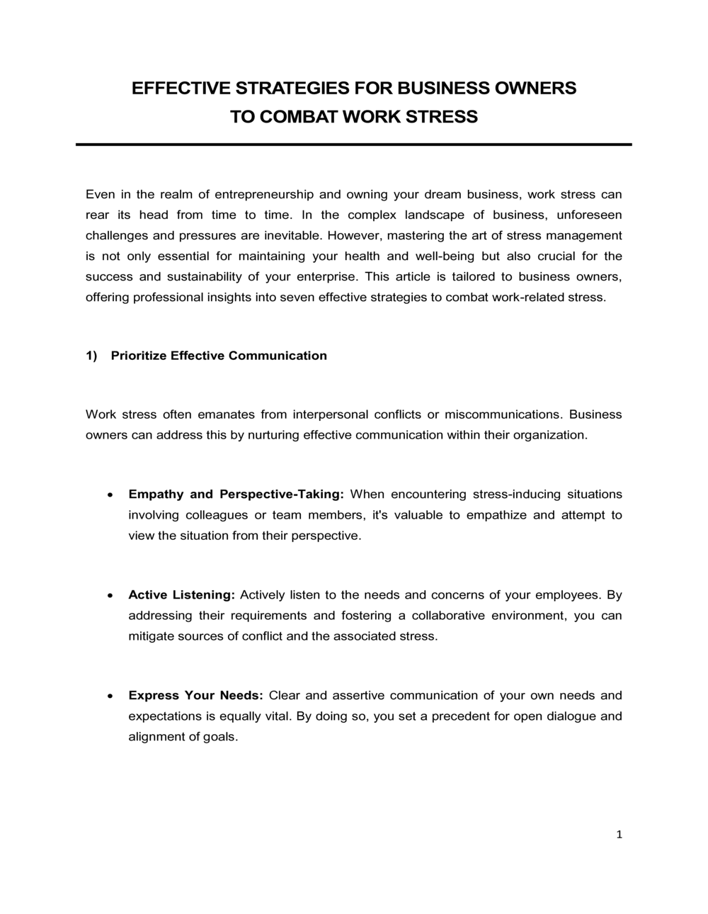 Business-in-a-Box's Effective Strategies For Business Owners To Combat Work Stress Template