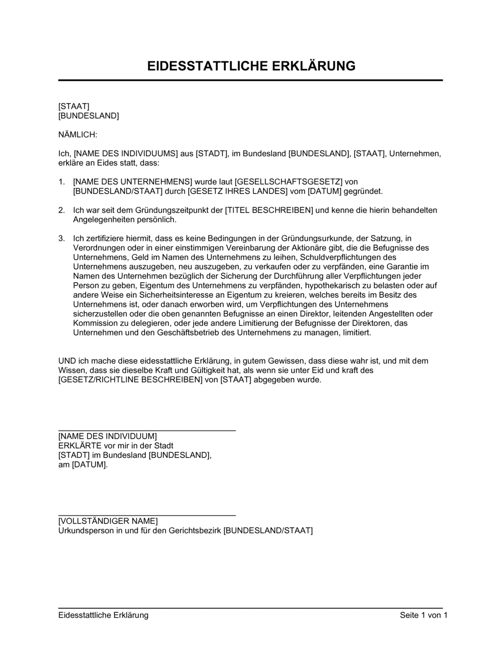 Vordruck Eidesstattliche Erklarung Privatperson Muster