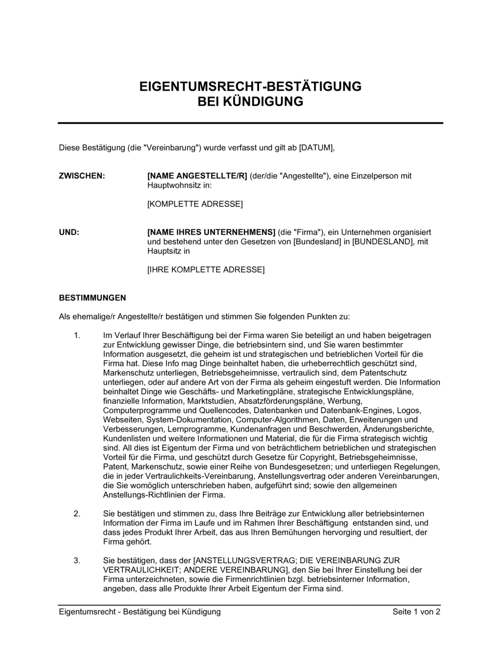 Business-in-a-Box's Eigentumsrecht - Bestätigung bei Kündigung