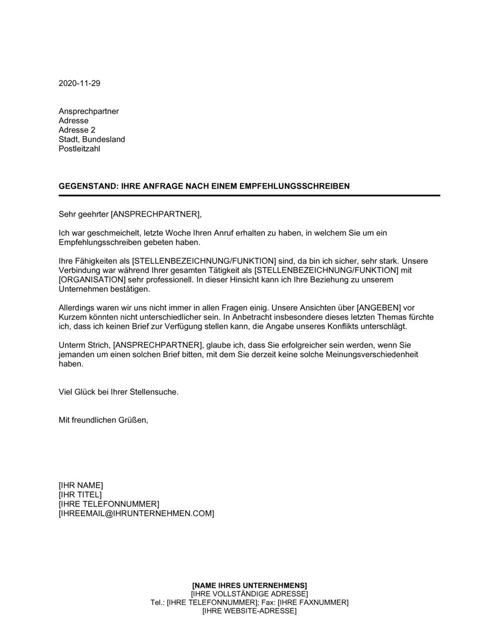 Business-in-a-Box's Eine taktvolle Methode das Verfassen eines Empfehlungsschreibens abzulehnen