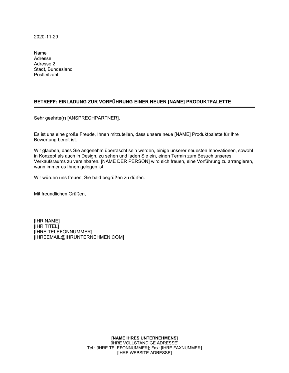 Business-in-a-Box's Einladung zur Vorführung einer neuen Produktpalette